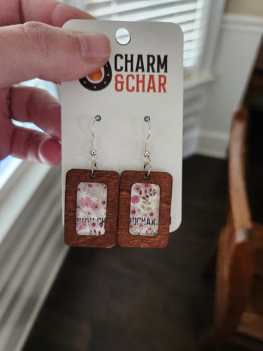 Wildflower Rectangle Earrings – Wood & Acrylic Statement Jewelry